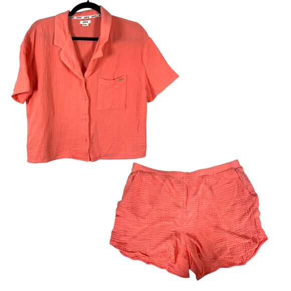 Jason Wu Pink Gauze Gauzy Short Sleeve Shorts Lounge Set Size Large - Picture 1 of 9